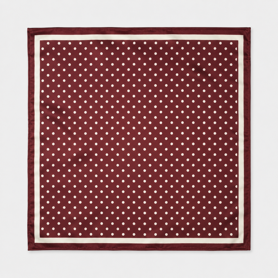 Dark Maroon with White Polka Dots - Silk Pocket Square