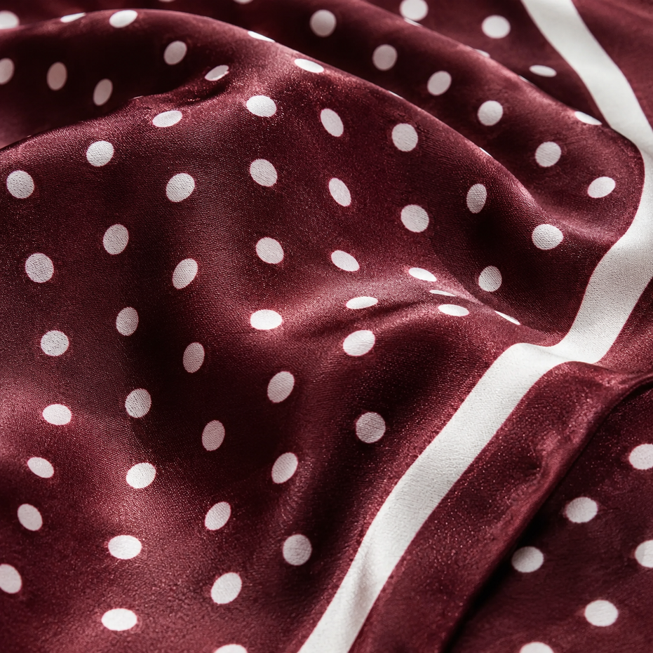 Dark Maroon with White Polka Dots - Silk Pocket Square