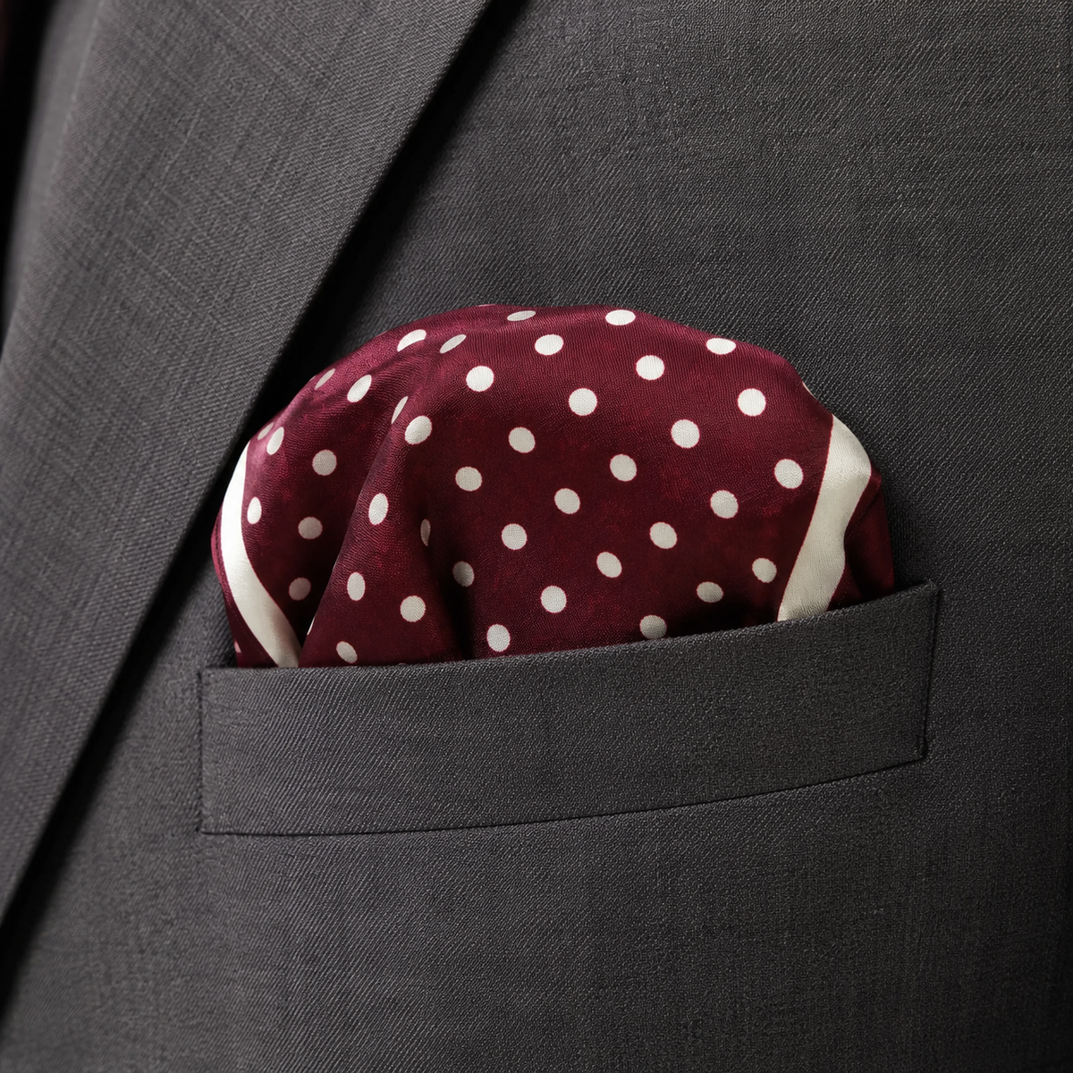 Dark Maroon with White Polka Dots - Silk Pocket Square