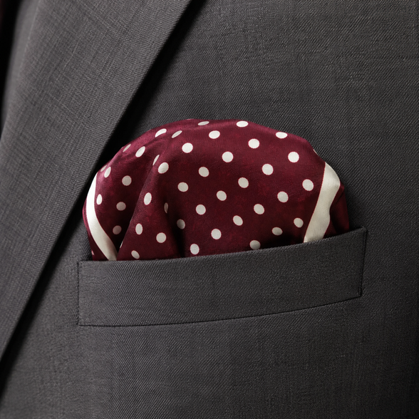 Dark Maroon with White Polka Dots - Silk Pocket Square