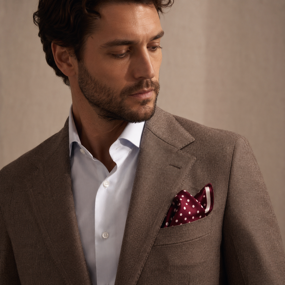 Dark Maroon with White Polka Dots - Silk Pocket Square