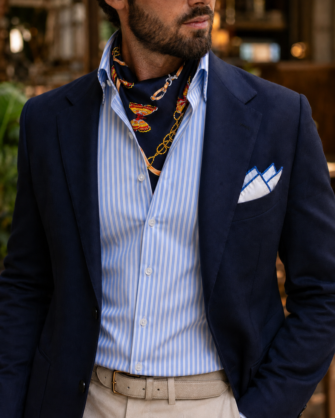 Deep Midnight Blue Butterfly Charms Silk Ascot by Monzoro – view 13