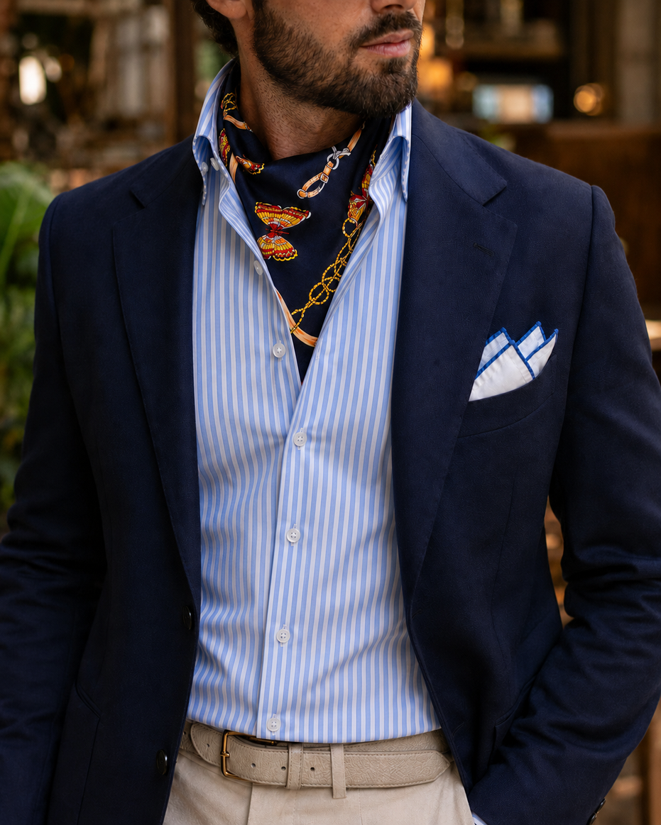 Deep Midnight Blue Butterfly Charms Silk Ascot by Monzoro – view 13