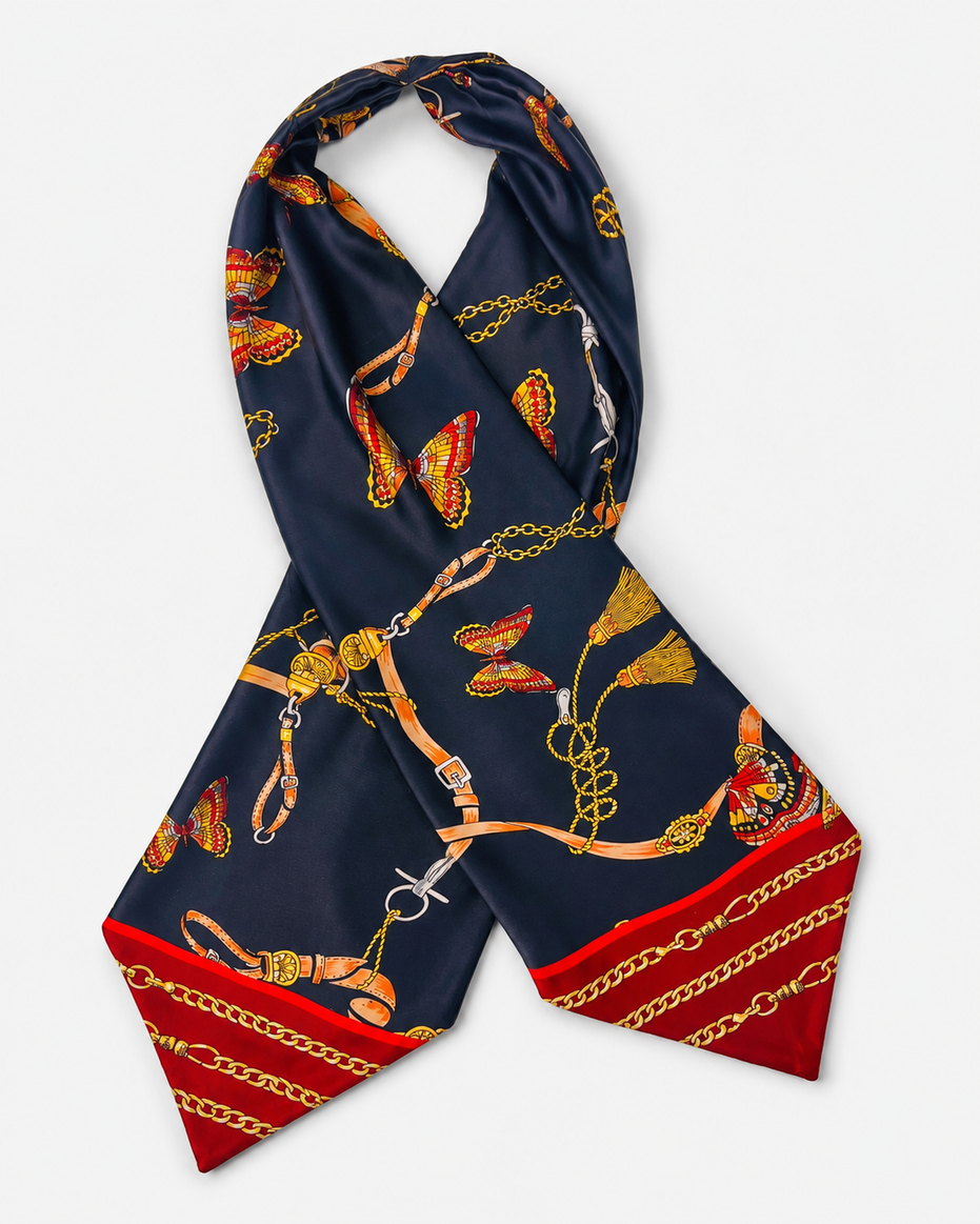 Deep Midnight Blue Butterfly Charms Silk Ascot by Monzoro – view 3