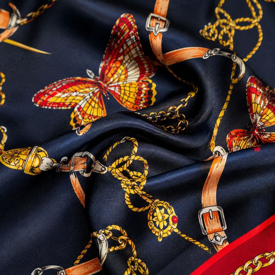 Deep Midnight Blue Butterfly Charms Silk Ascot by Monzoro – view 4