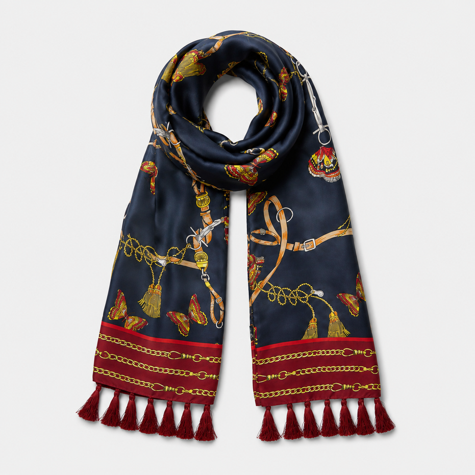 Deep Midnight Blue Butterfly Charms Silk Scarf by Monzoro – view 8