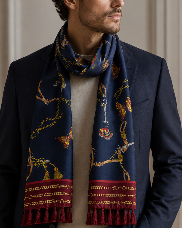 Deep Midnight Blue Butterfly Charms Silk Scarf by Monzoro – view 23