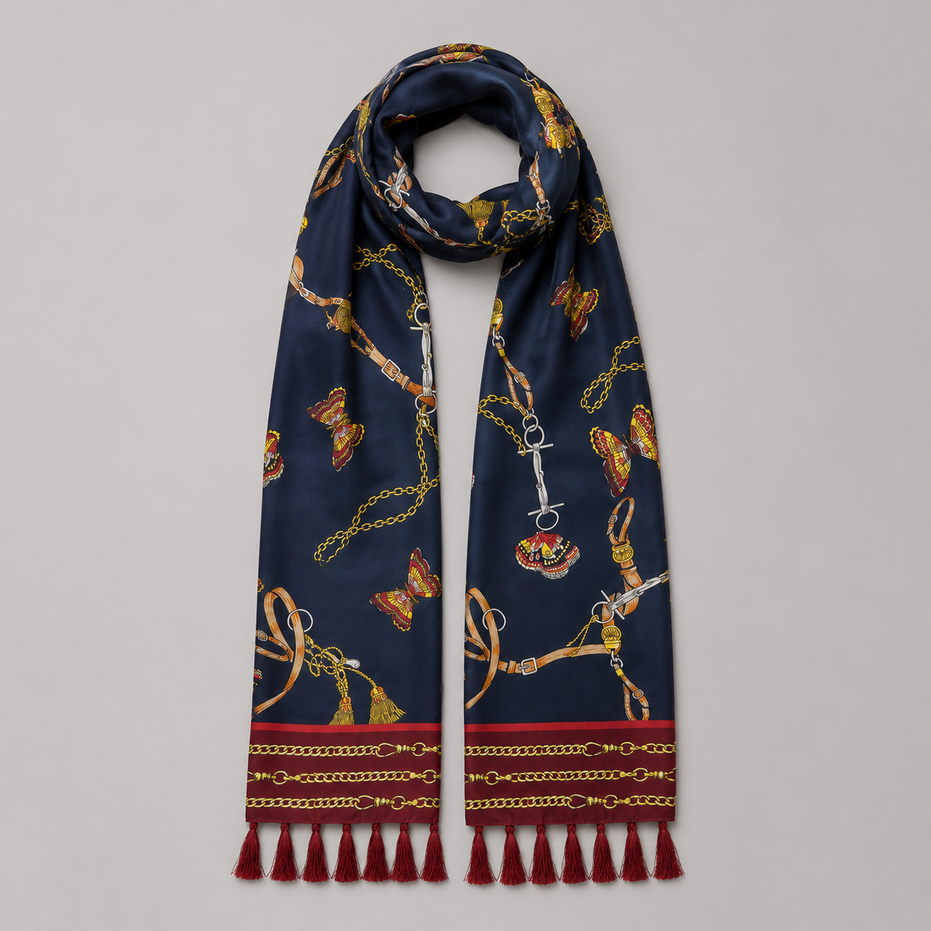 Deep Midnight Blue Butterfly Charms Silk Scarf by Monzoro