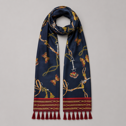 Deep Midnight Blue Butterfly Charms Silk Scarf by Monzoro