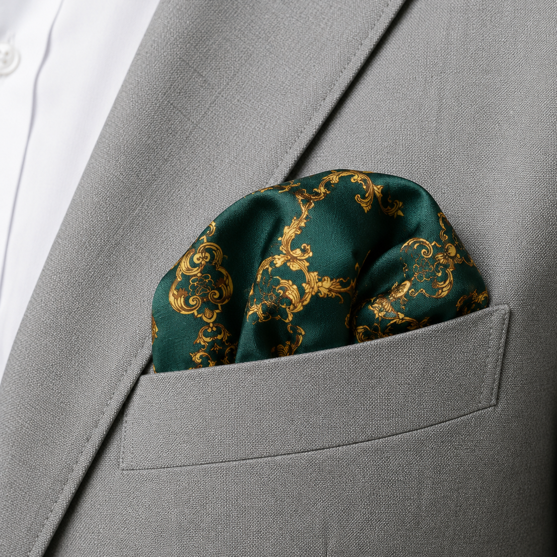 Emerald with Gold Pattern Silk Pocket Square by Monzoro – view 14
