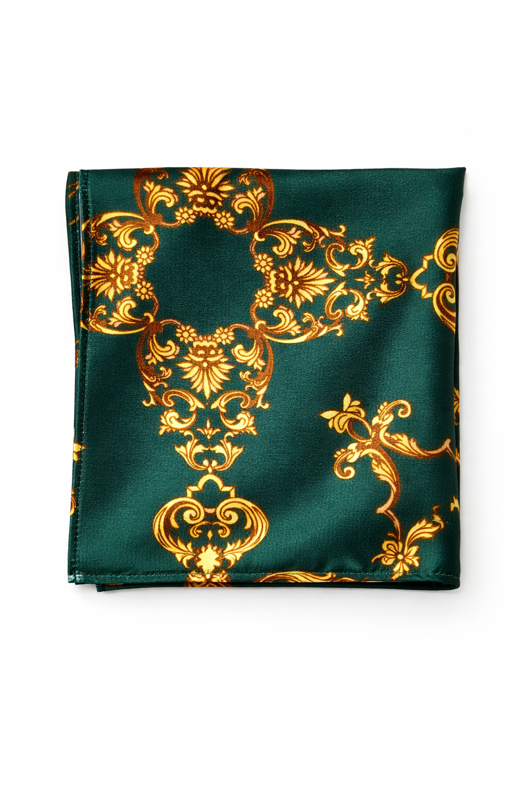 Emerald with Gold Pattern Silk Pocket Square by Monzoro – view 2