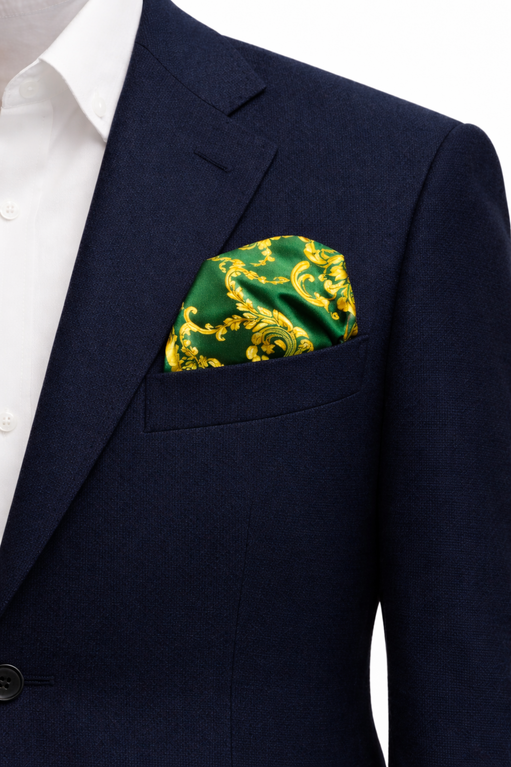 Emerald with Gold Pattern Silk Pocket Square by Monzoro – view 4