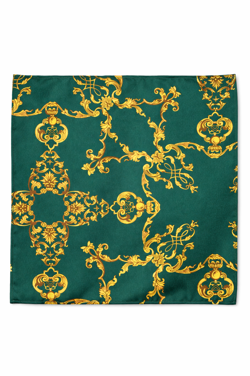 Emerald with Gold Pattern Silk Pocket Square by Monzoro