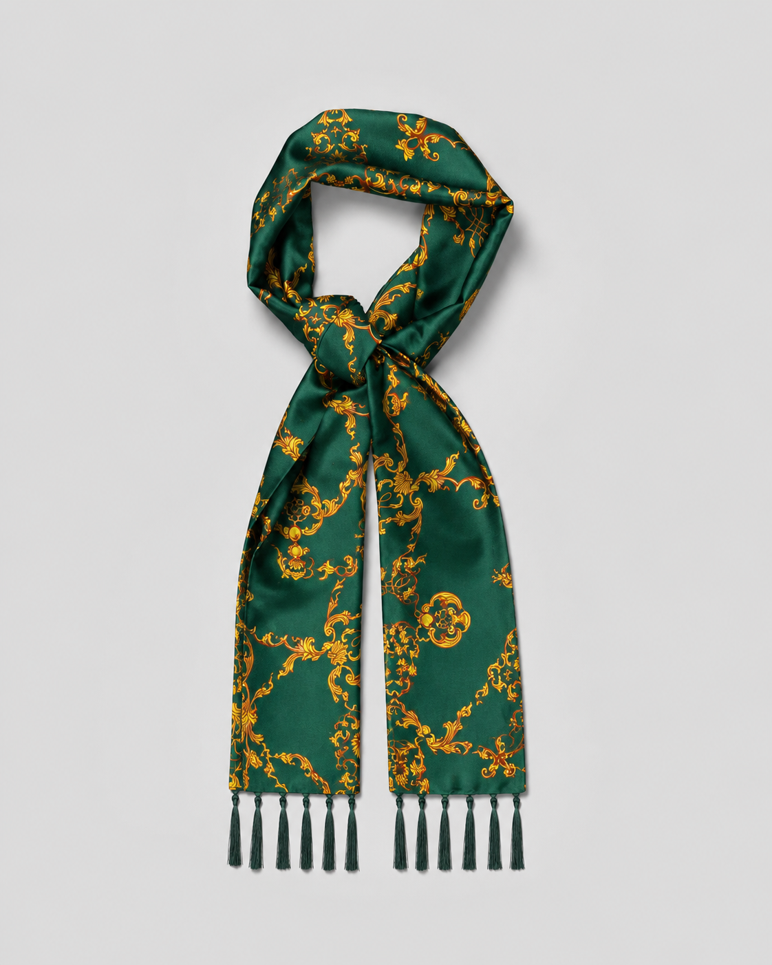 Emerald with Gold Pattern Silk Scarf by Monzoro – view 7