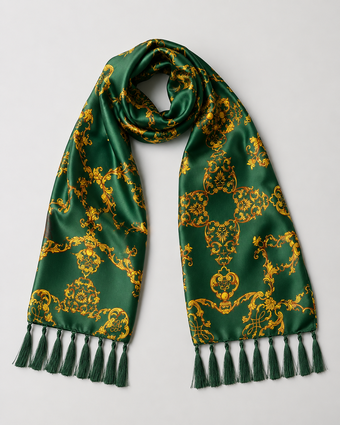 Emerald with Gold Pattern Silk Scarf by Monzoro – view 10