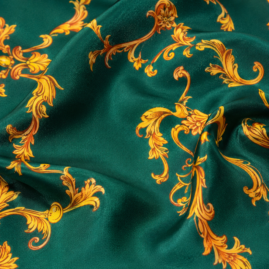 Emerald with Gold Pattern Silk Scarf by Monzoro – view 11
