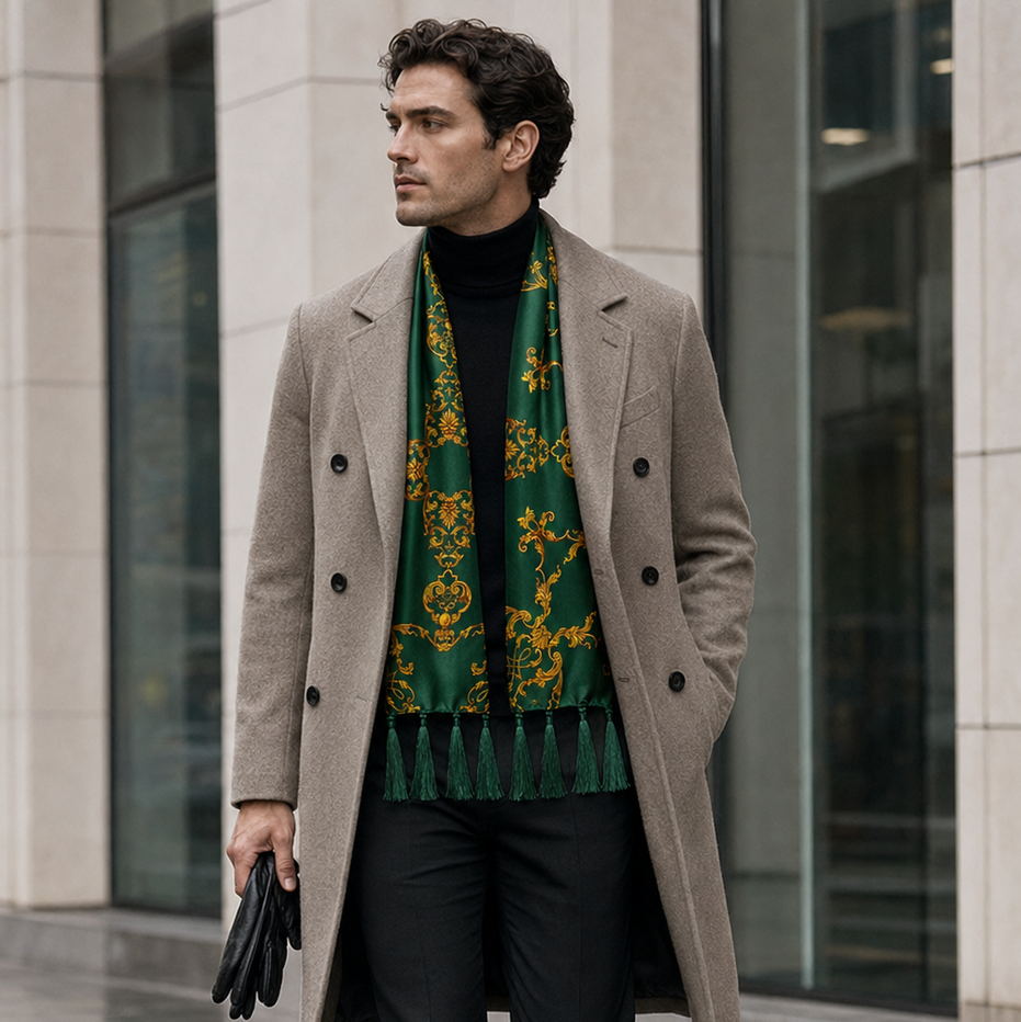 Emerald with Gold Pattern Silk Scarf by Monzoro – view 17