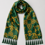 Emerald with Gold Pattern Silk Scarf by Monzoro – view 3