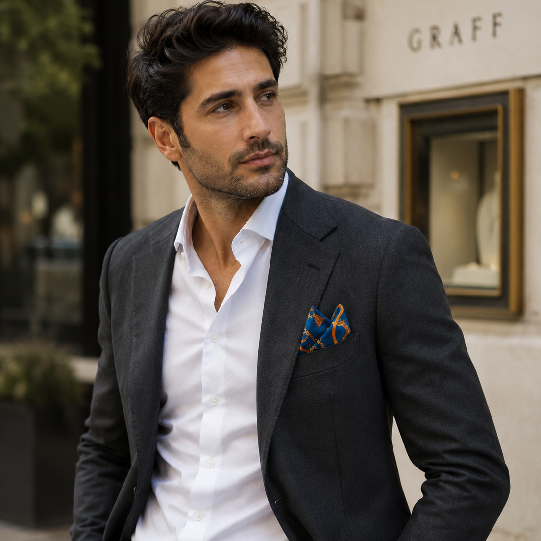 Equestrian Silk Pocket Square with Gold Details by Monzoro – view 15