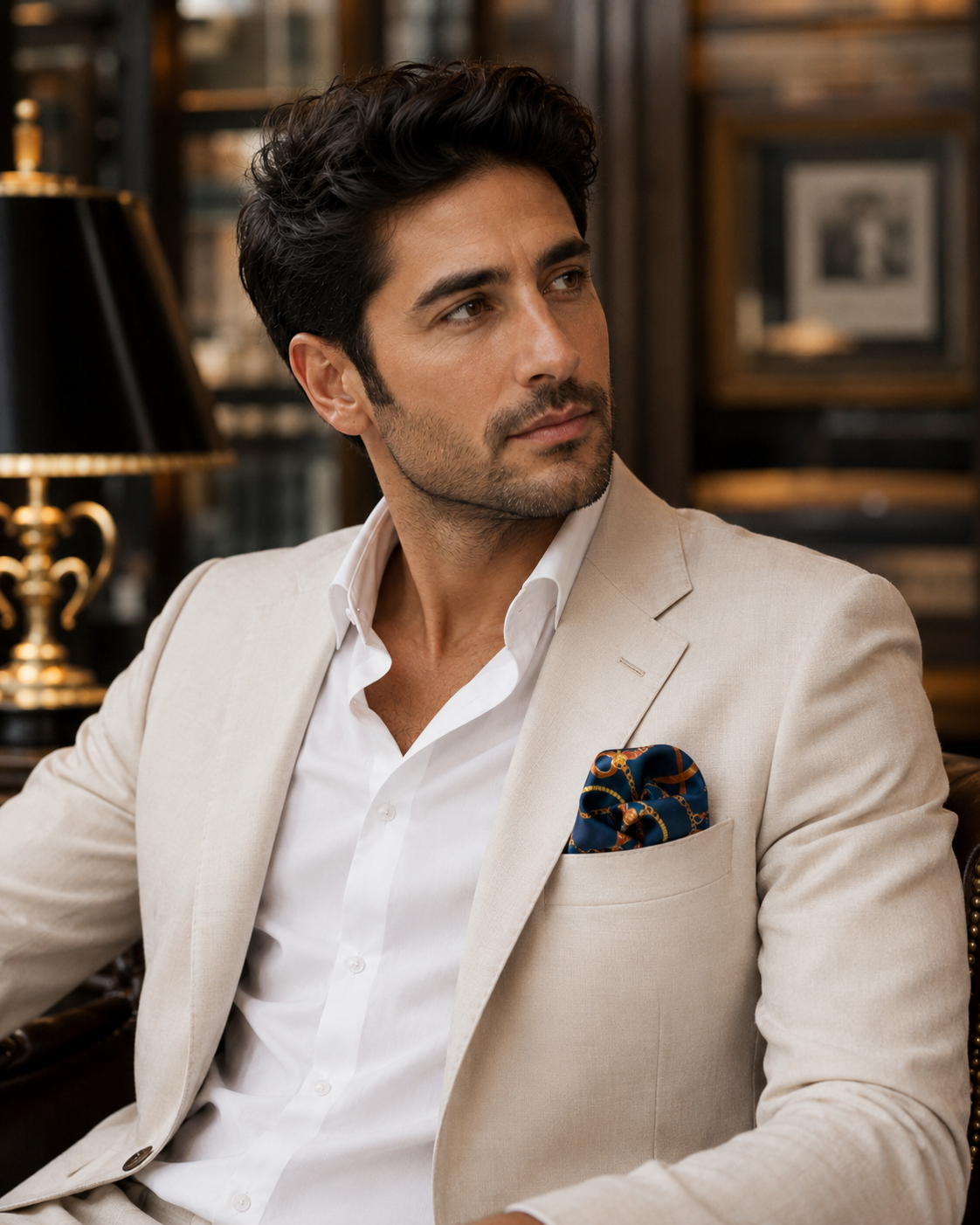 Equestrian Silk Pocket Square with Gold Details by Monzoro – view 16