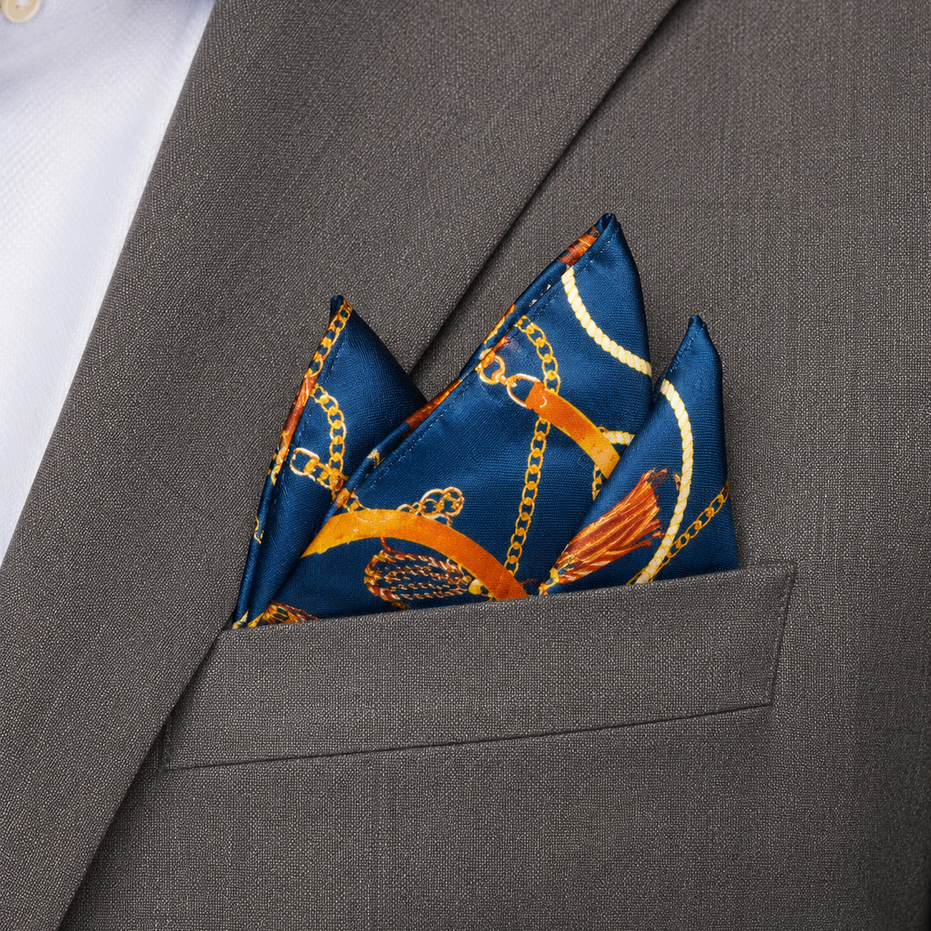 Equestrian Silk Pocket Square with Gold Details by Monzoro – view 17