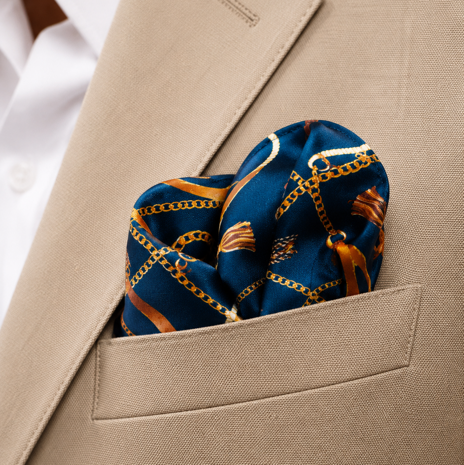 Equestrian Silk Pocket Square with Gold Details by Monzoro – view 20