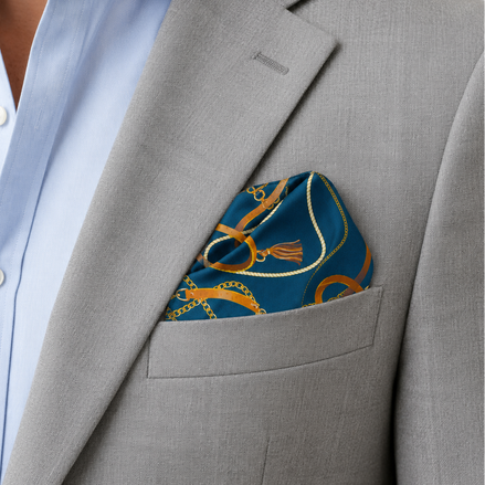 Equestrian Silk Pocket Square with Gold Details by Monzoro – view 27