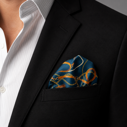 Equestrian Silk Pocket Square with Gold Details by Monzoro – view 29