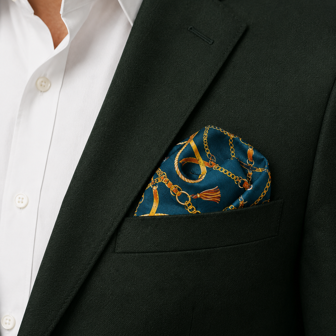 Equestrian Silk Pocket Square with Gold Details by Monzoro – view 31