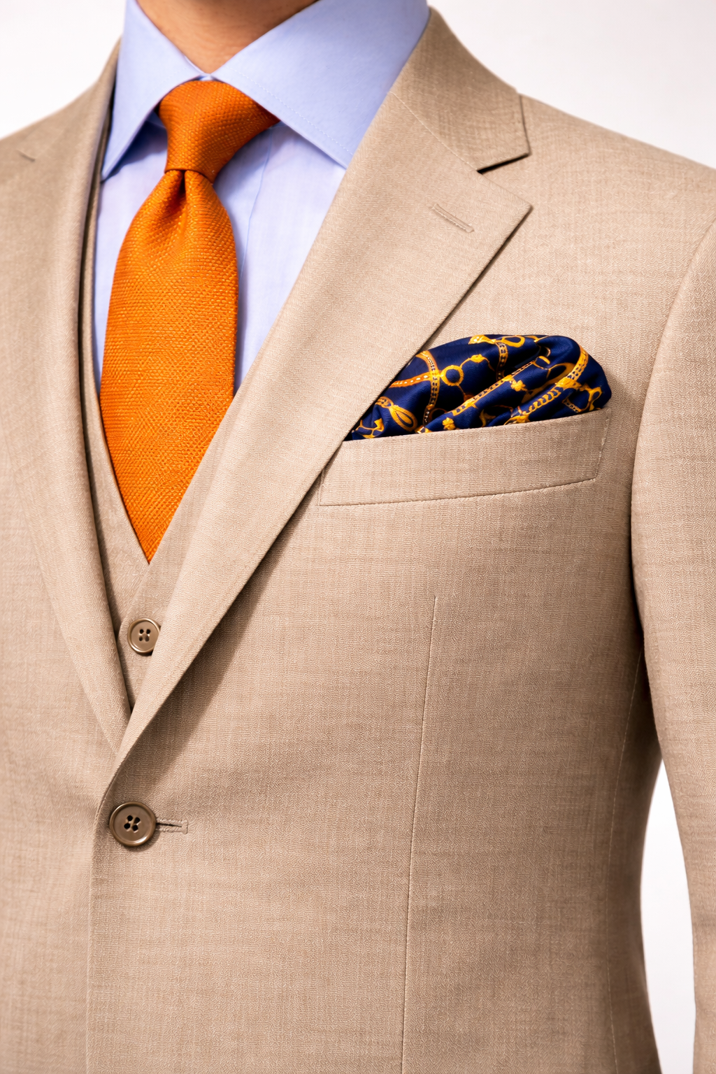 Equestrian Silk Pocket Square with Gold Details by Monzoro – view 3
