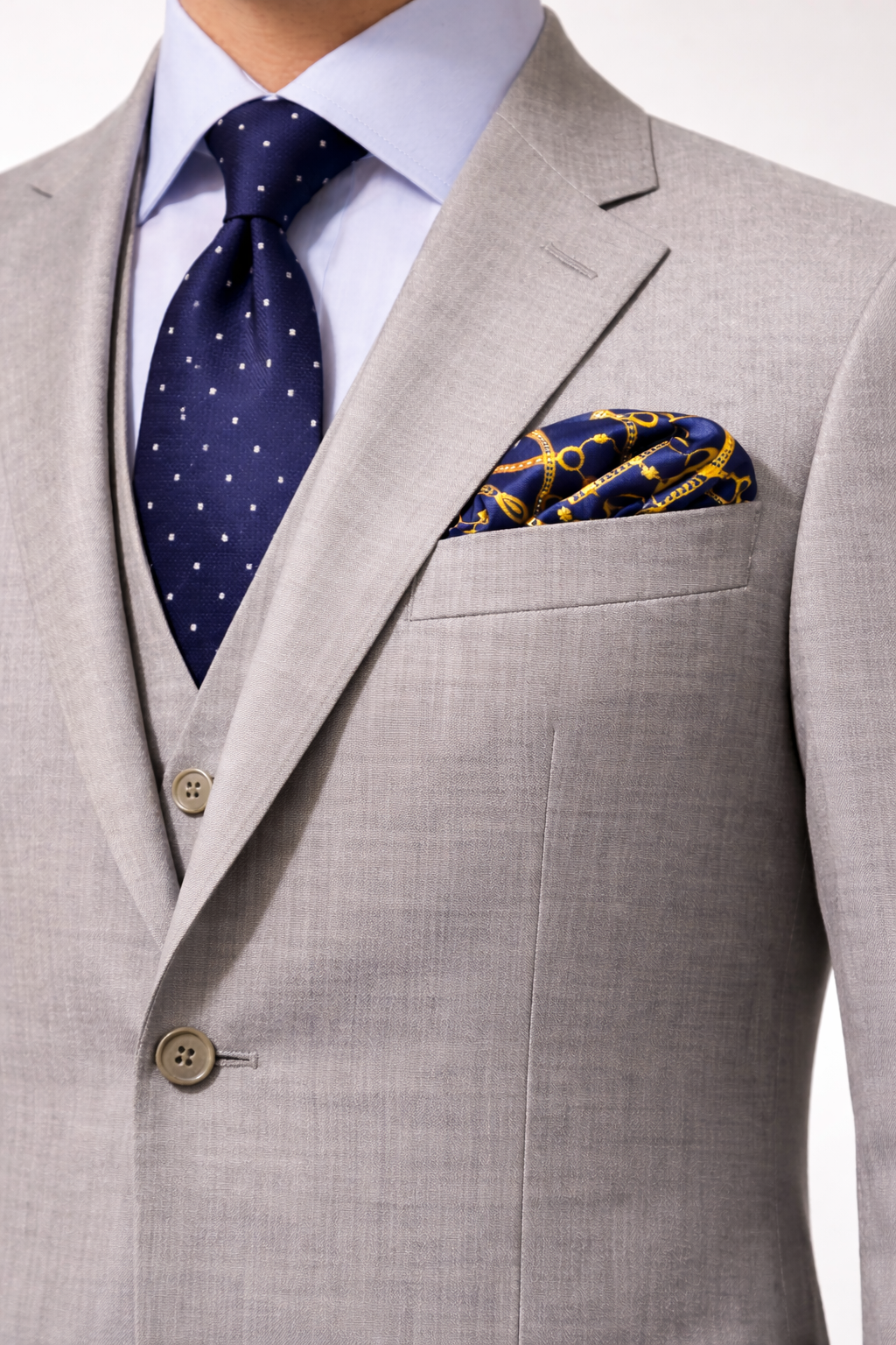Equestrian Silk Pocket Square with Gold Details by Monzoro – view 4