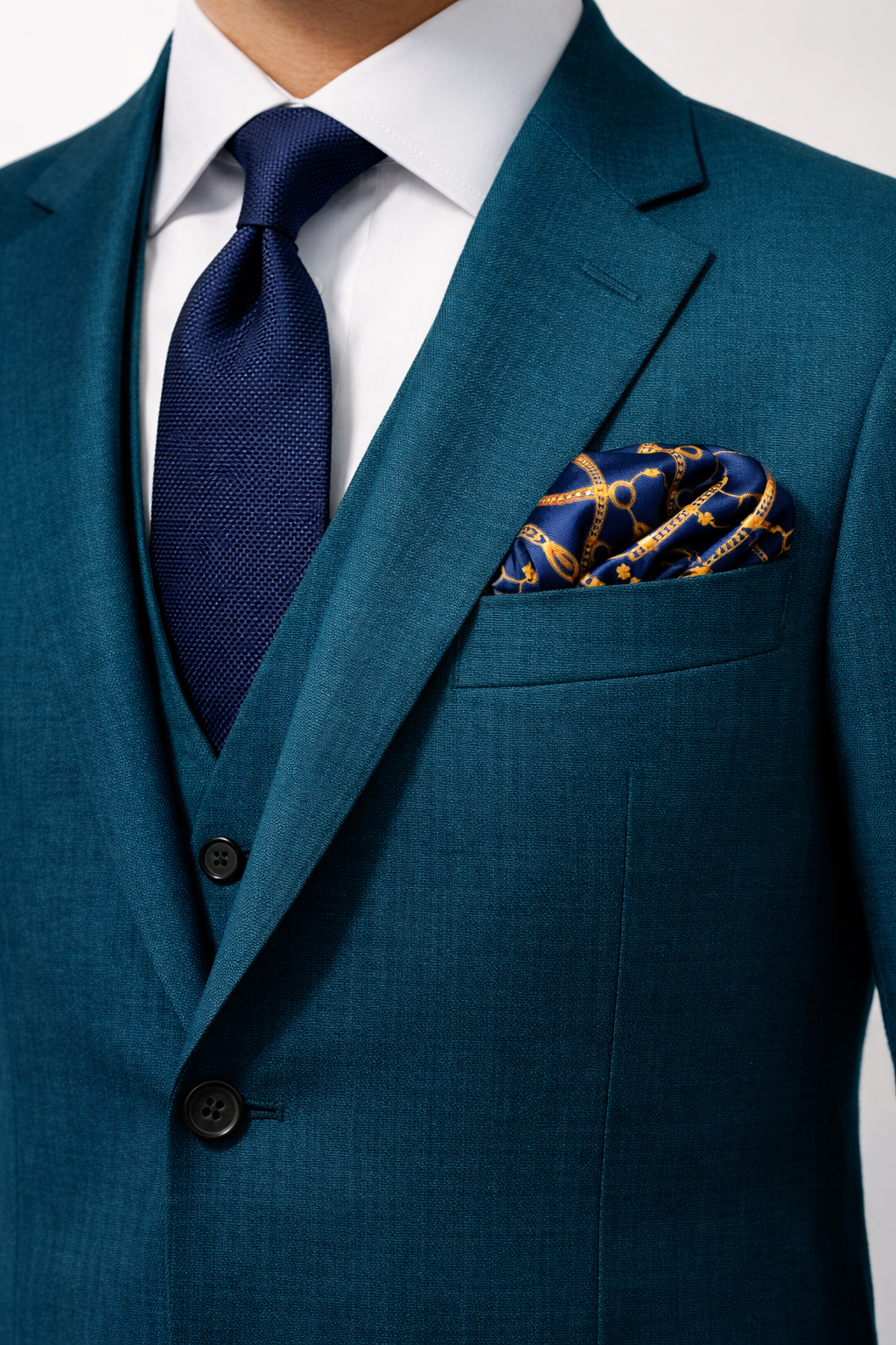 Equestrian Silk Pocket Square with Gold Details by Monzoro – view 5