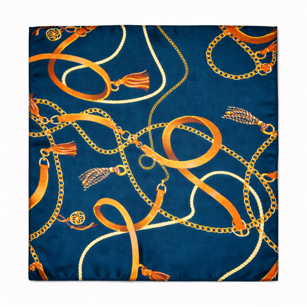 Equestrian Silk Pocket Square with Gold Details by Monzoro