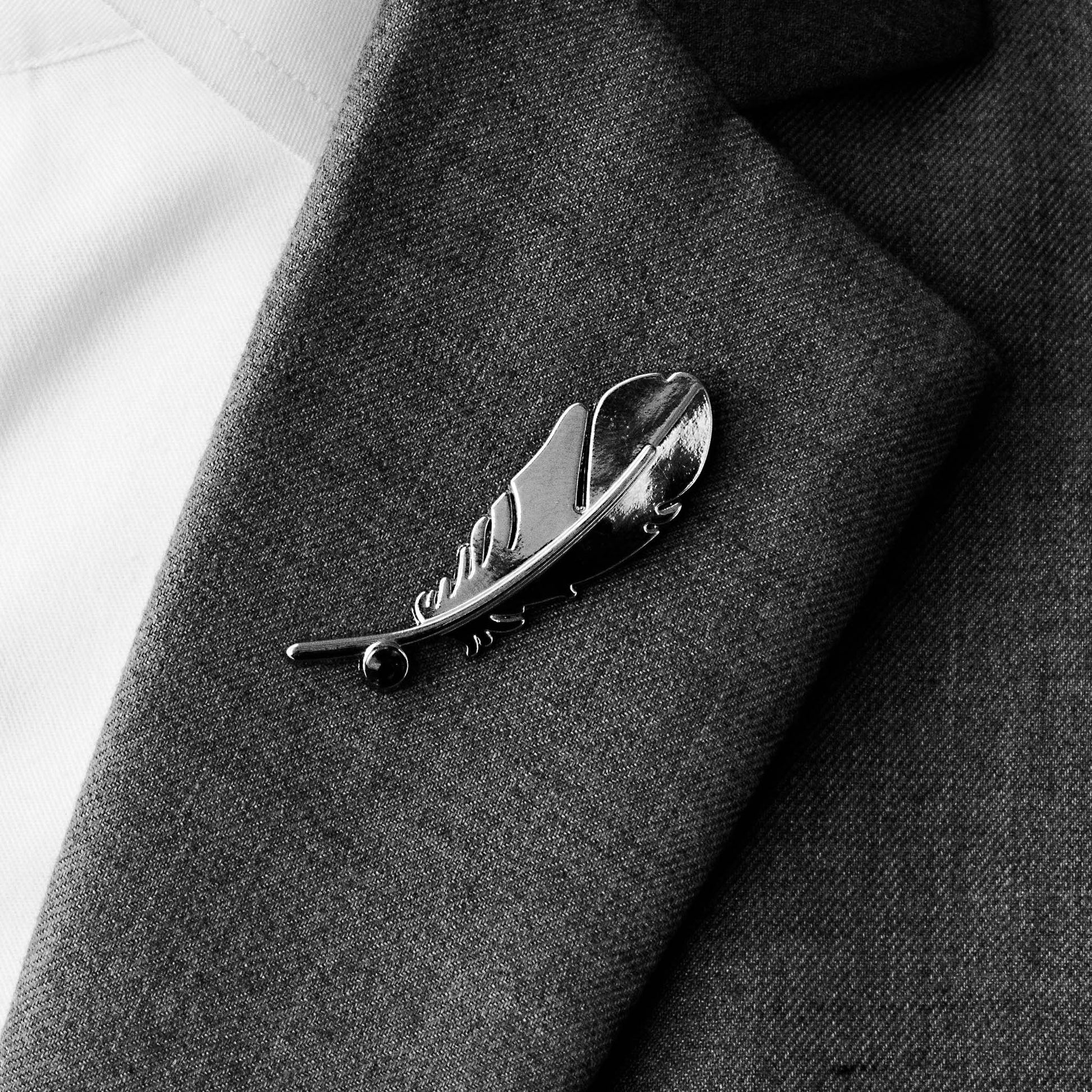 Bird Feather – Metallic Silver Lapel Pin by Monzoro – view 6