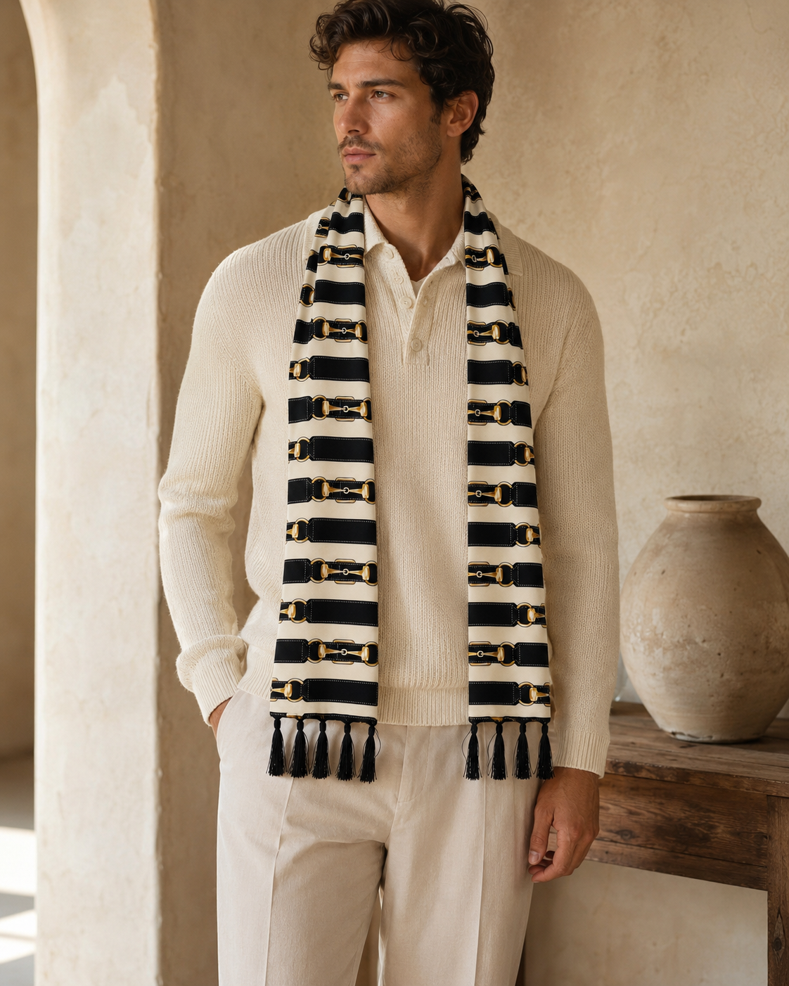 Graphite Axis Silk Scarf by Monzoro – view 14