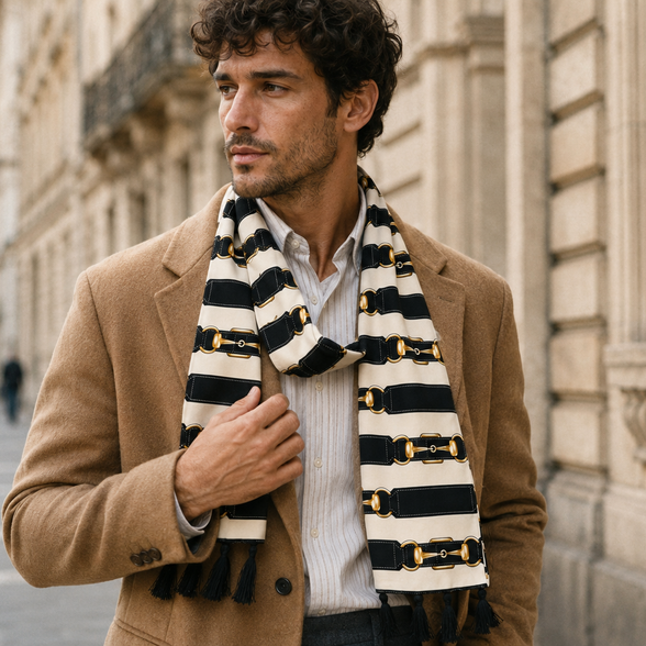 Graphite Axis Silk Scarf by Monzoro – view 16