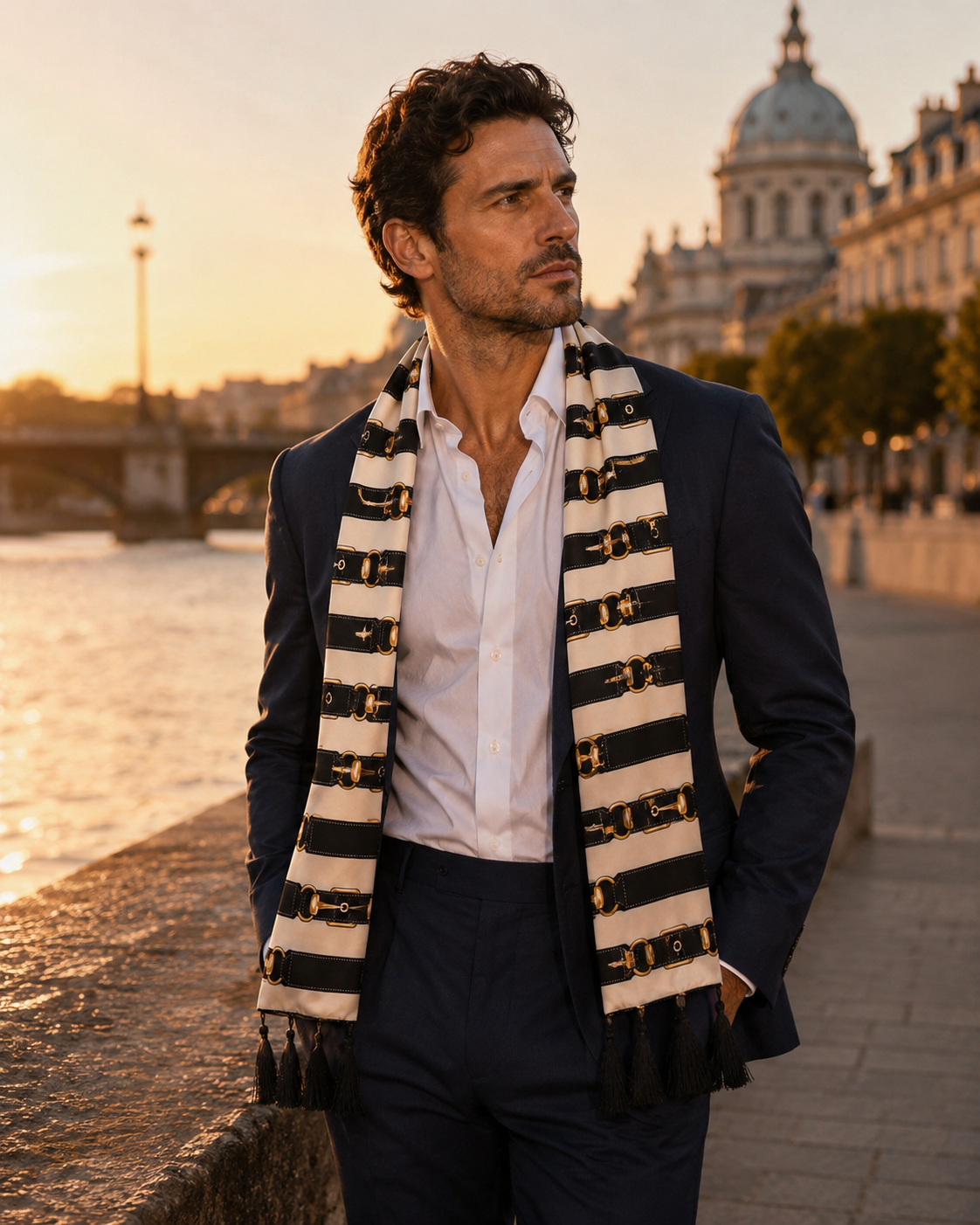 Graphite Axis Silk Scarf by Monzoro – view 23