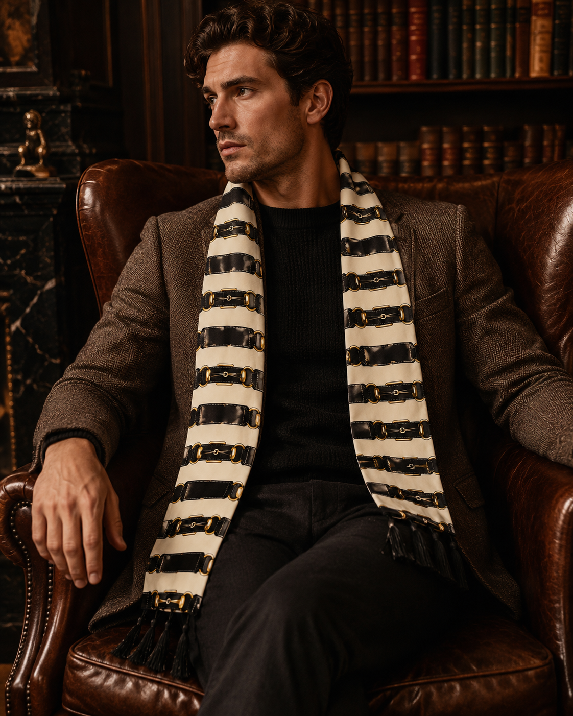 Graphite Axis Silk Scarf by Monzoro – view 26