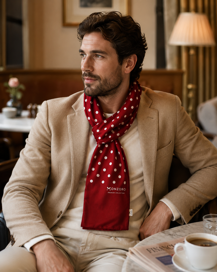 Maroon Dot Polka - Silk Men Scarf by Monzoro – view 14