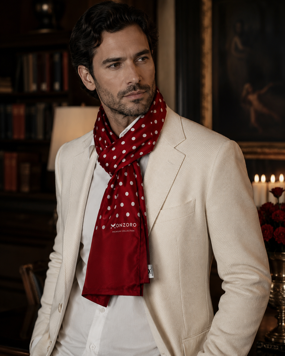 Maroon Dot Polka - Silk Men Scarf by Monzoro – view 17