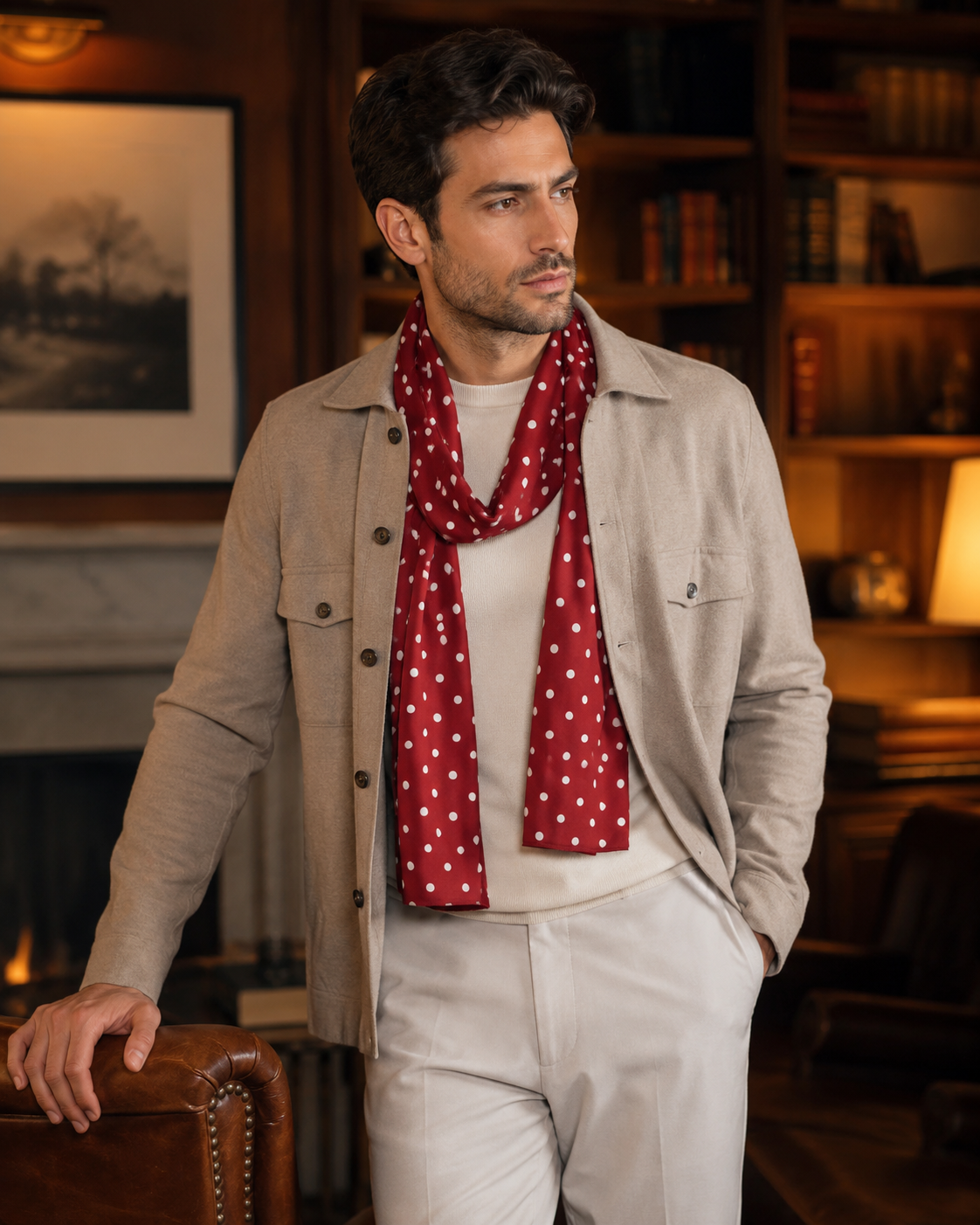 Maroon Dot Polka - Silk Men Scarf by Monzoro – view 18