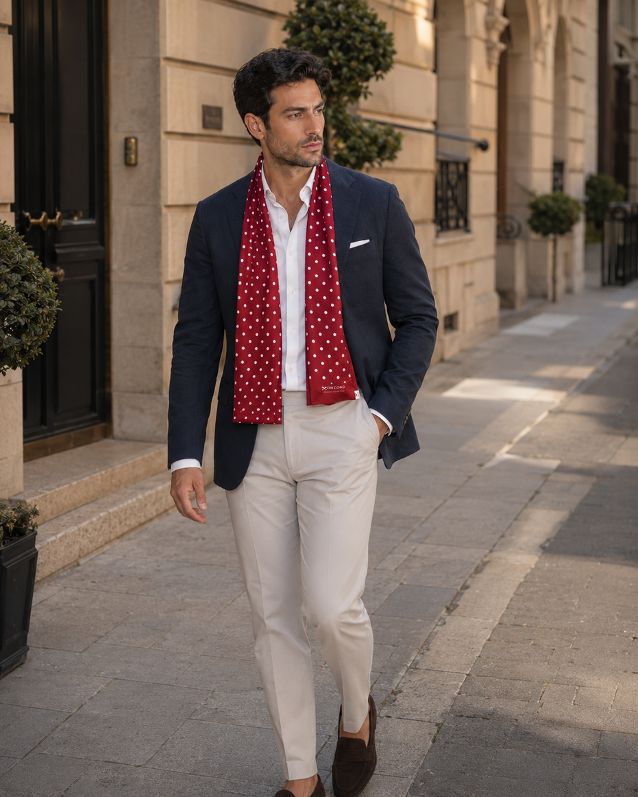 Maroon Dot Polka - Silk Men Scarf by Monzoro – view 19