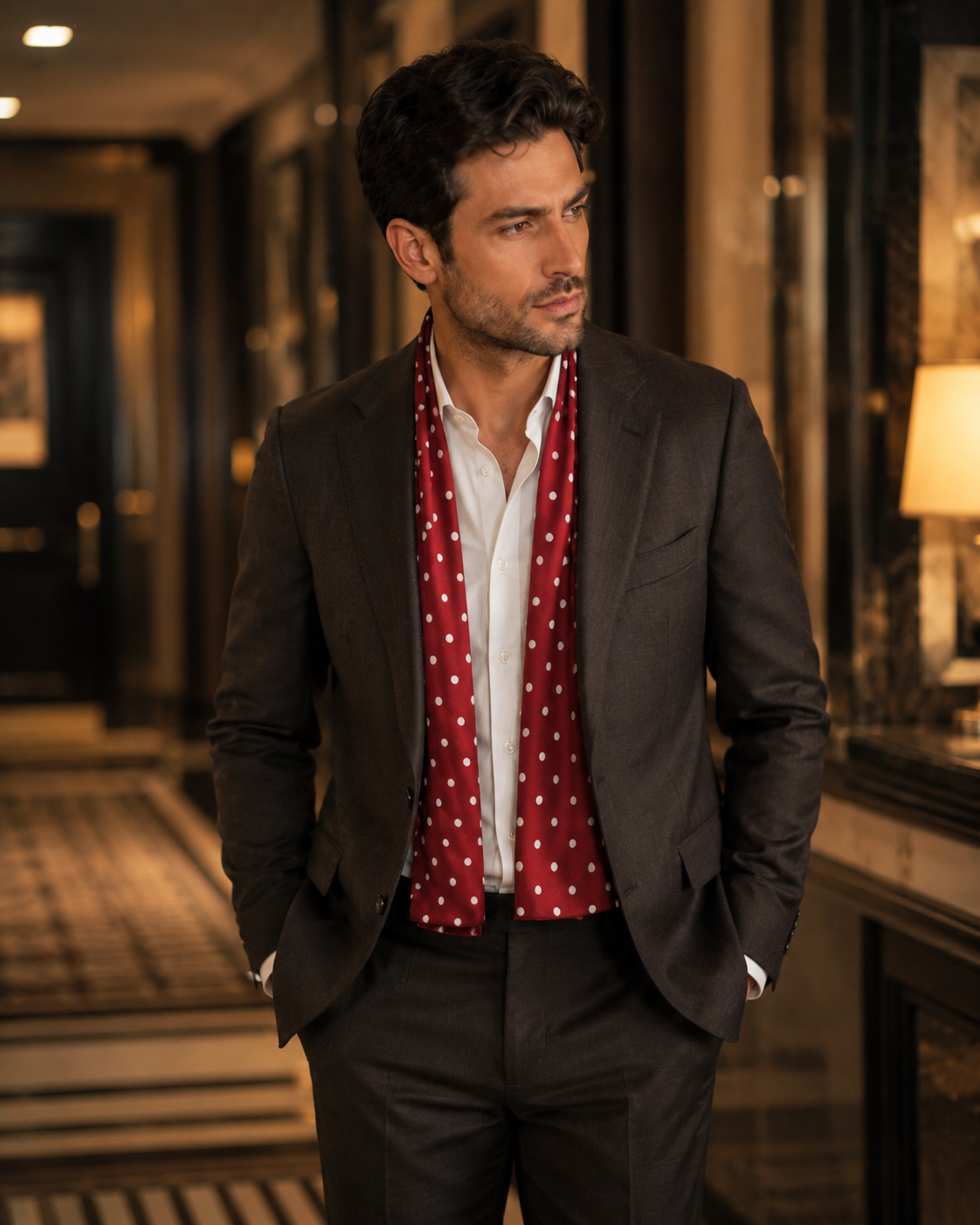 Maroon Dot Polka - Silk Men Scarf by Monzoro – view 20