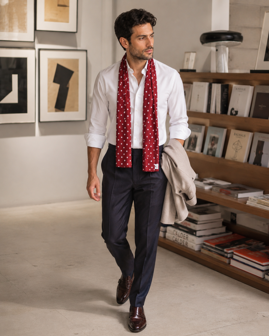 Maroon Dot Polka - Silk Men Scarf by Monzoro – view 23