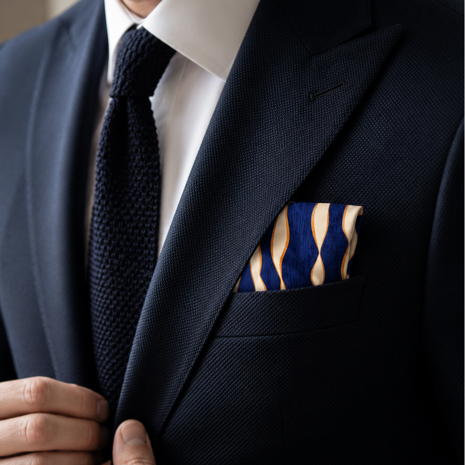 Midnight Current Silk Pocket Square by Monzoro – view 15