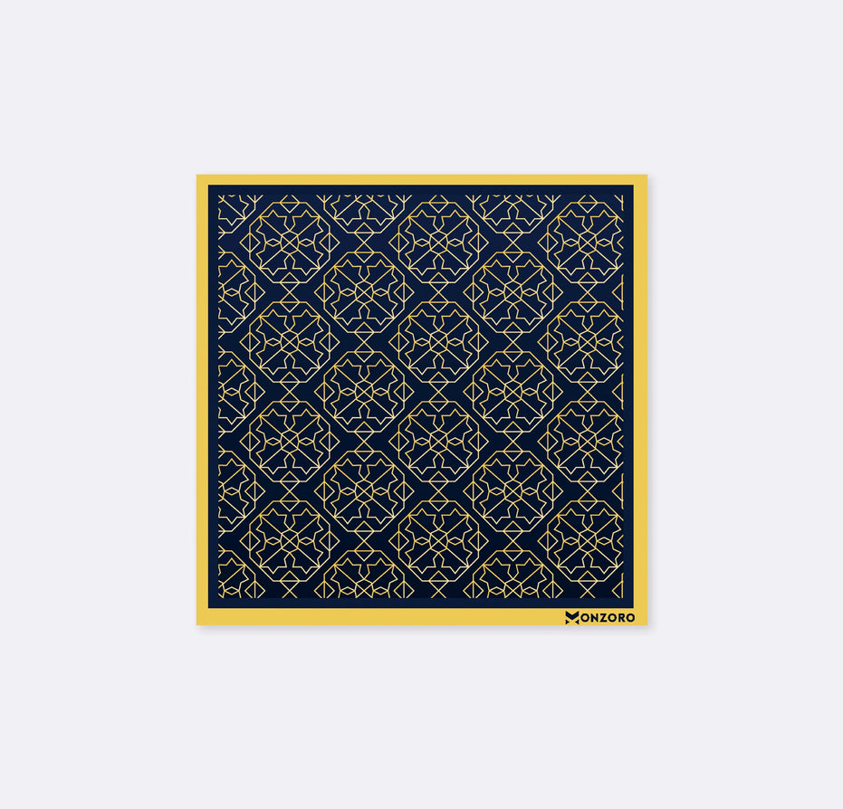 Navy and Gold Rugs Silk Pocket Square by Monzoro – view 4