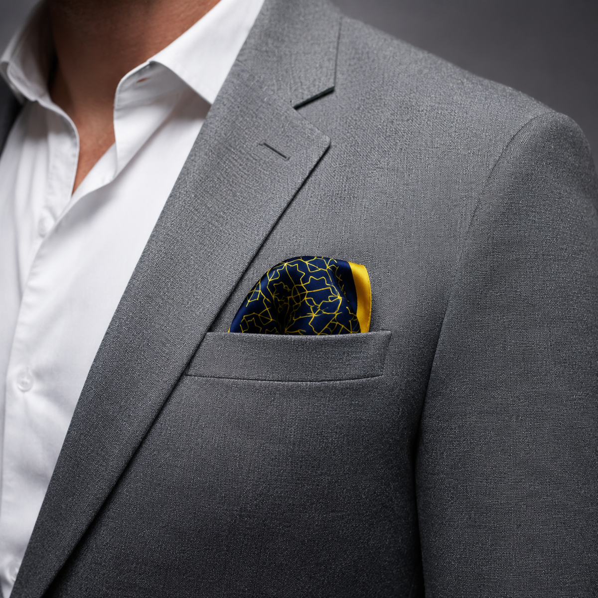 Navy and Gold Rugs Silk Pocket Square by Monzoro – view 11