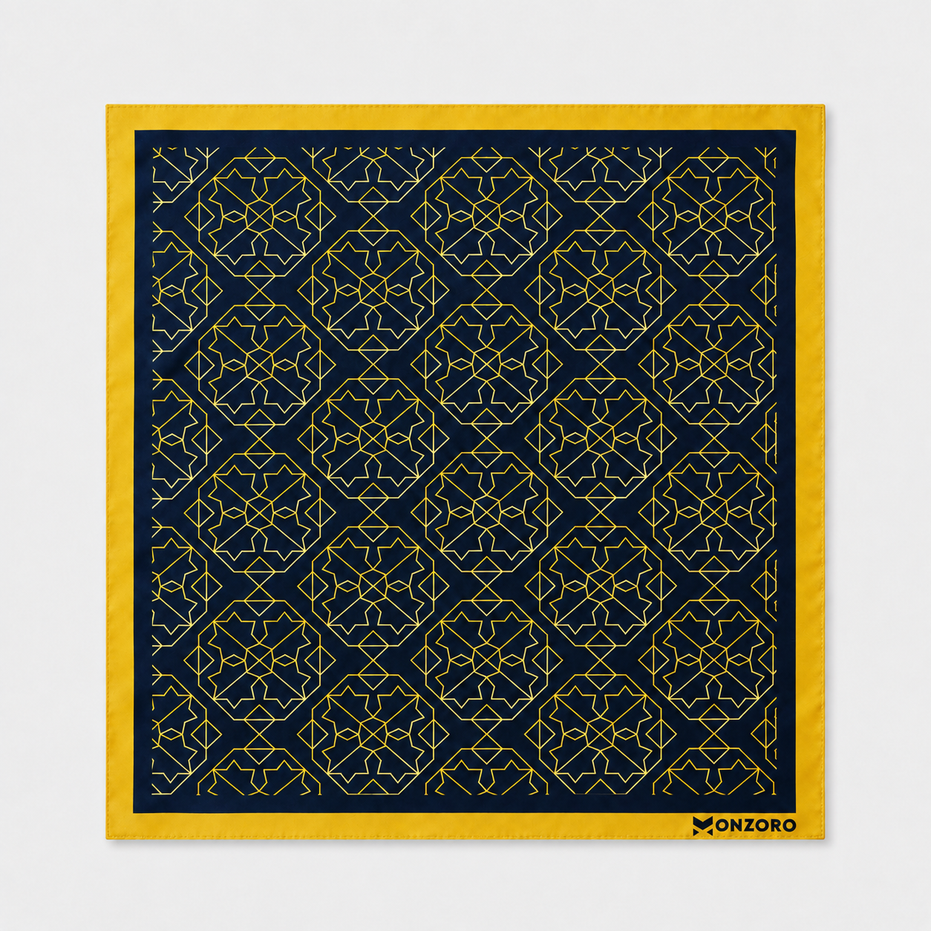 Navy and Gold Rugs Silk Pocket Square by Monzoro – view 15