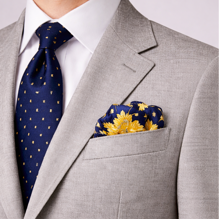 Navy Blue Floral Silk Pocket Square by Monzoro – view 10