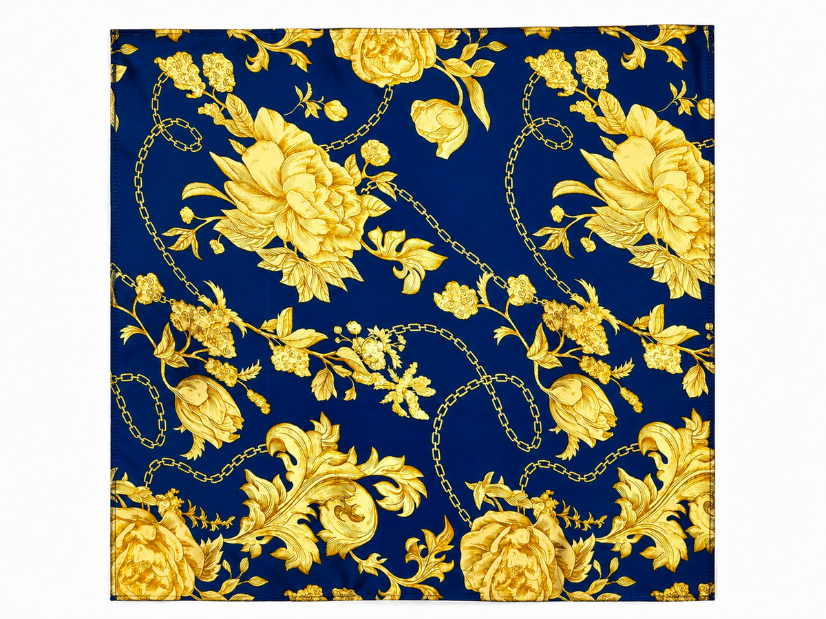 Navy Blue Floral Silk Pocket Square by Monzoro – view 12